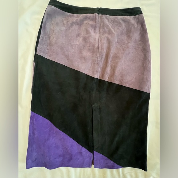 Sezane Colorblock Suede Midi Skirt in Brown, Green, Purple - Picture 3 of 10
